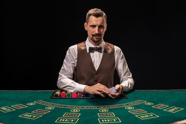Speed Baccarat dealer at juragan189 studio dealing cards rapidly